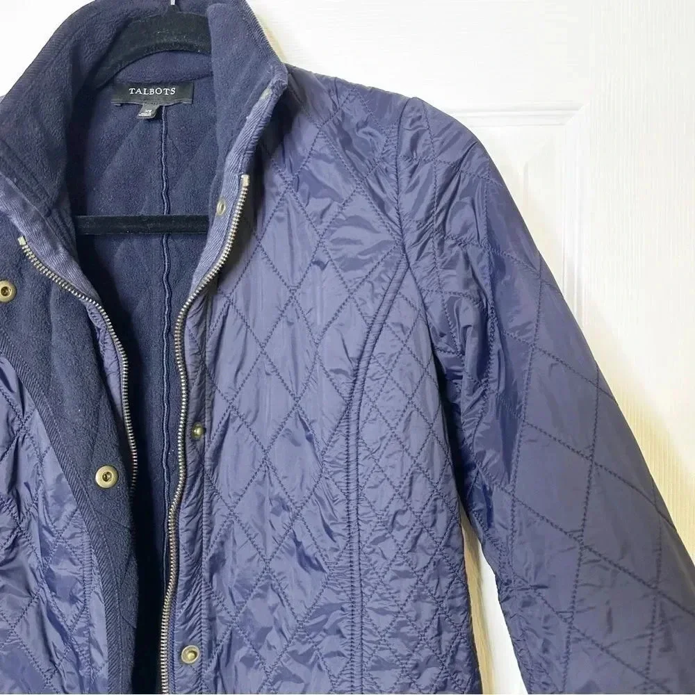TALBOTS Navy Quilted Mid Length Barn‎ Jacket Size XS Equestrian Preppy